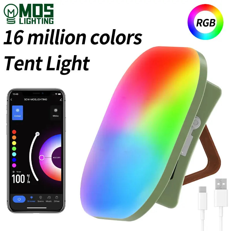 Myon Baits Lampa cort reincarcabila, lumina inteligenta cu control Bluetooth, sincronizare muzicala, iluminare RGB LED, 13500mAh, 80W Other camping